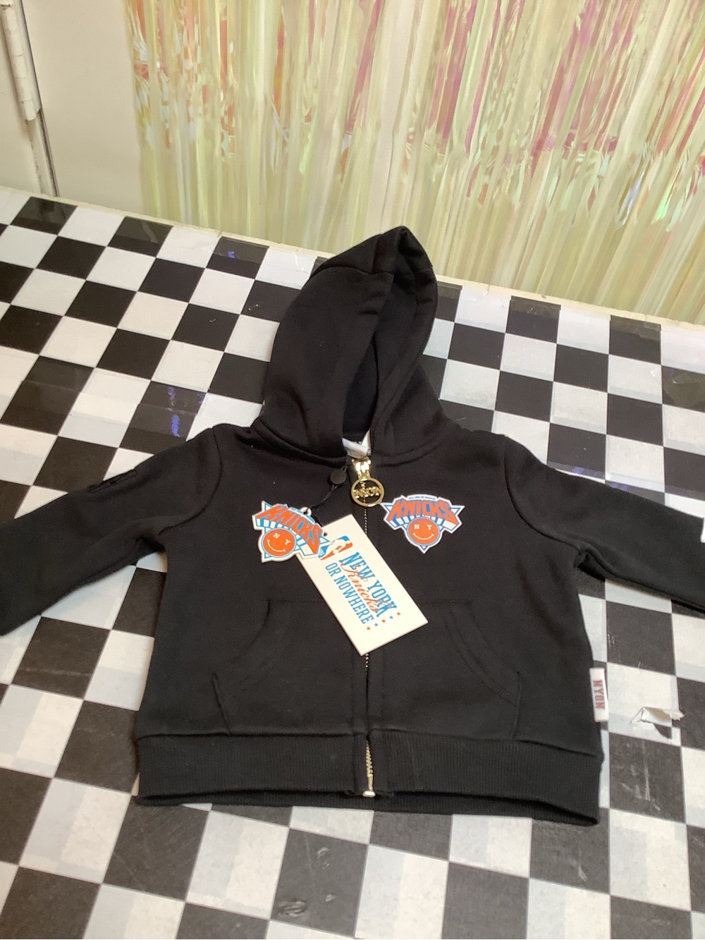 Kids Black Zip Hoodie with Orange Logo - Knicks Style